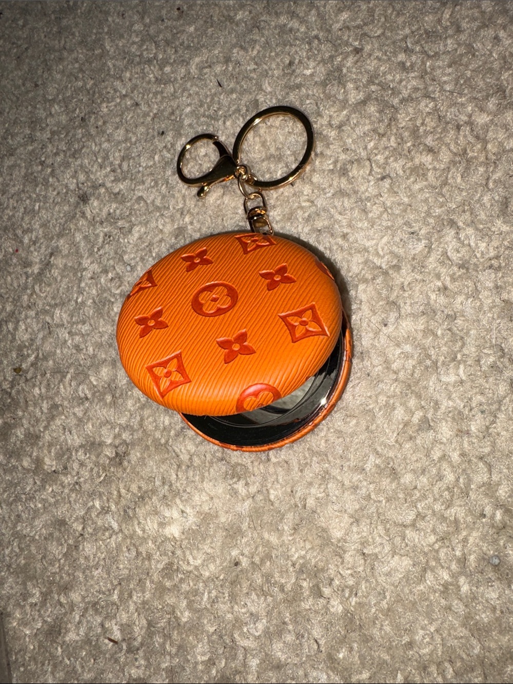 Designer-Inspired Orange Round Keychain Mirror
